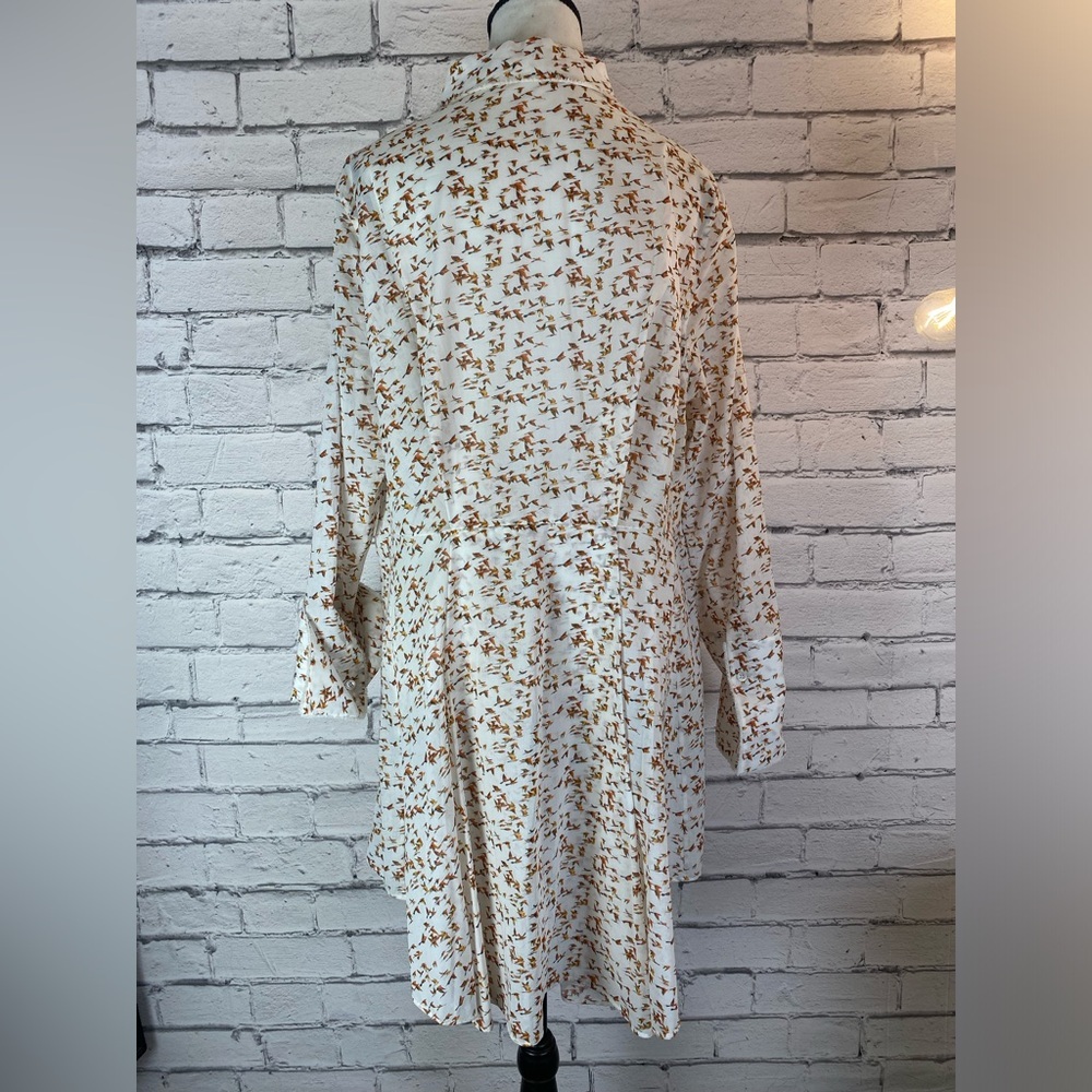 Akris Bohemian Bird Geometric Print Tunic Button Down Shirt Bell Sleeves Size 14 - Picture 9 of 16